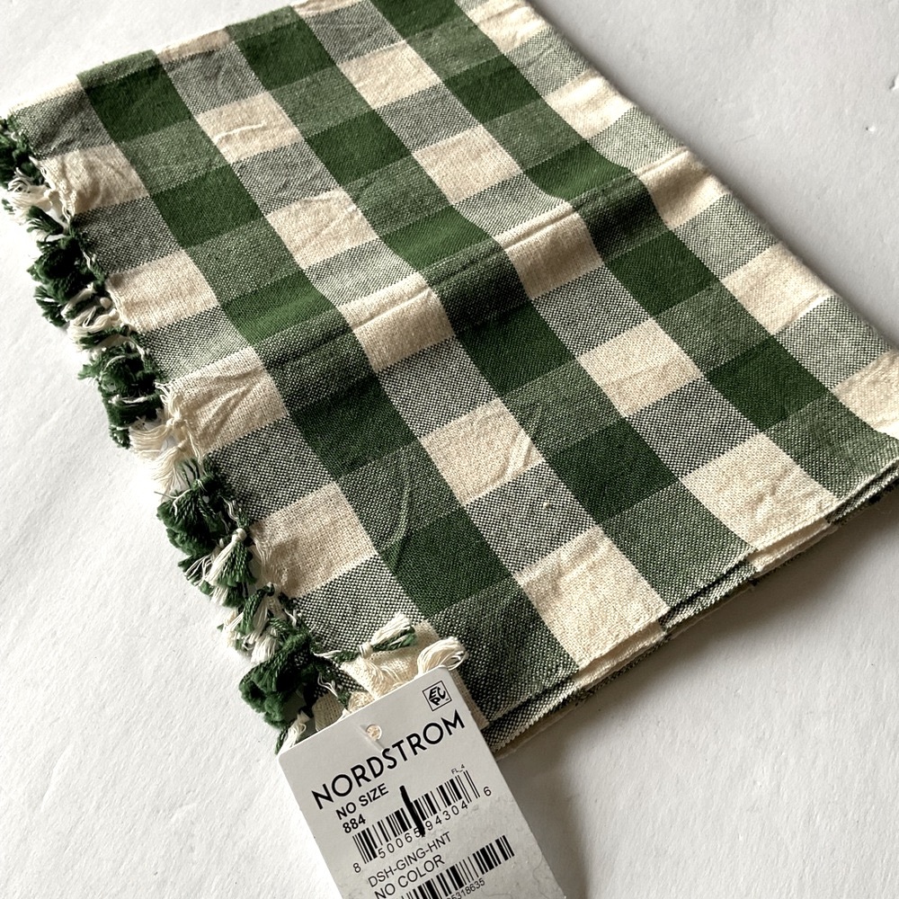 HEATHER TAYLOR HOME HTH GINGHAM TEA TOWEL DISH CLOTH HUNTER GREEN WHITE NWT - Picture 2 of 6